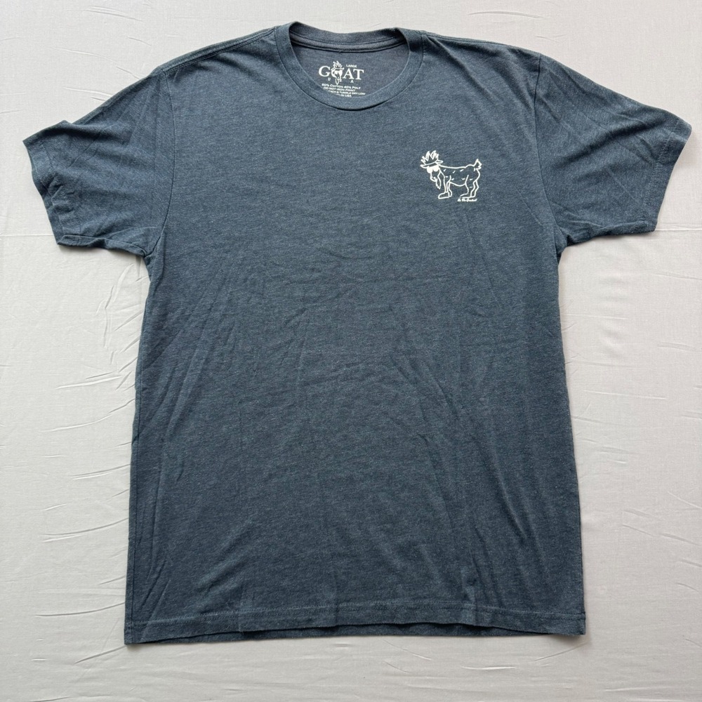GOAT USA Mens Large Graphic T-Shirt Charcoal Grey Goats Hang Out On Top Tee